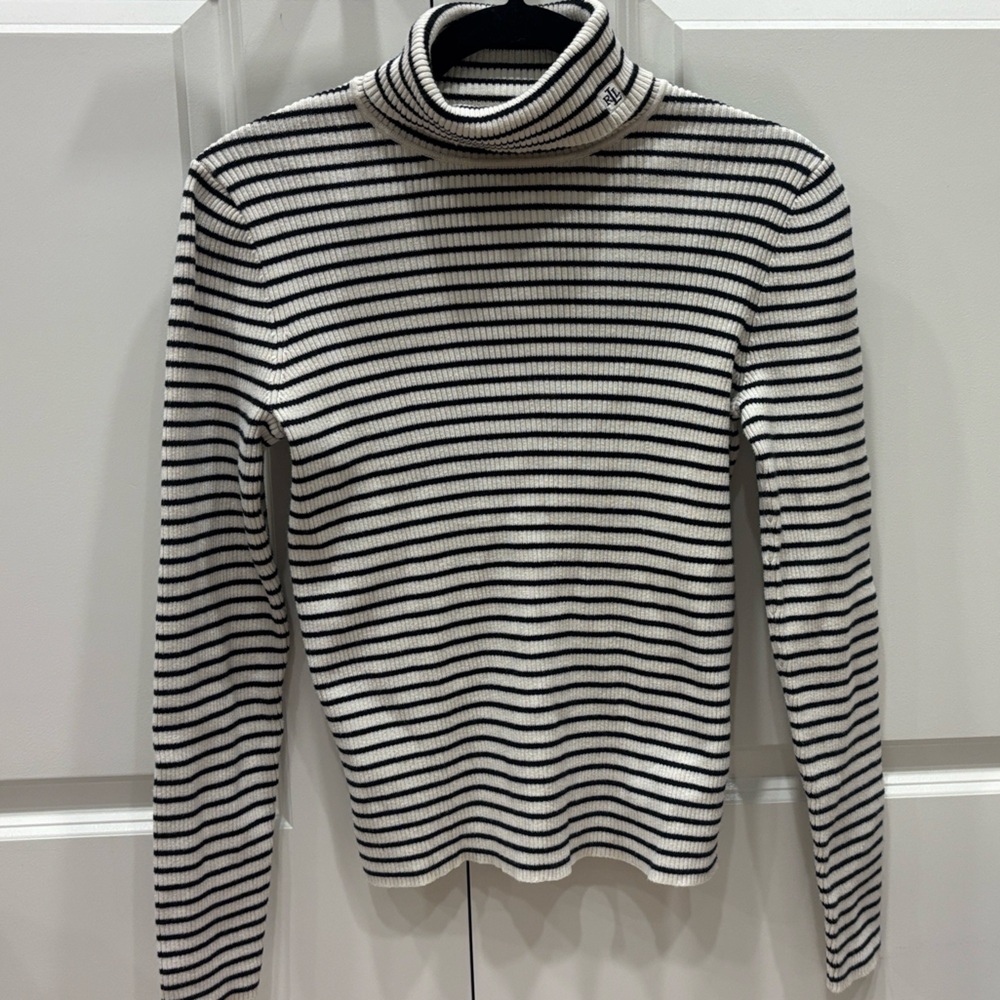 Vintage Ralph Lauren Black & Cream Striped Turtleneck